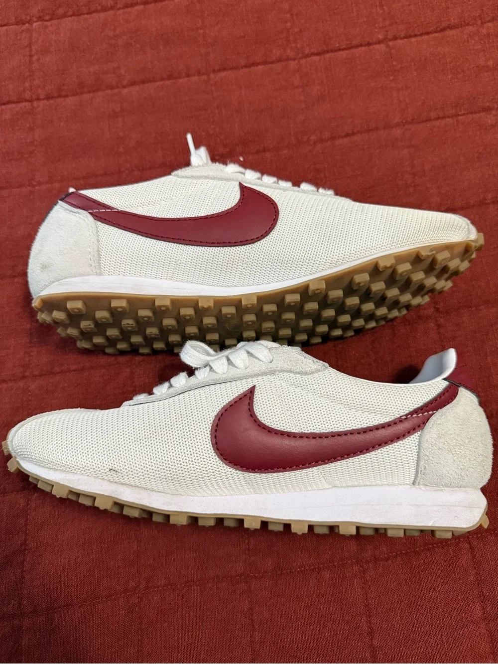 Nike White Mesh Sneakers with Maroon Swoosh